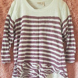 LOGO by Lori Goldstein Stripe Slub Top with Lace